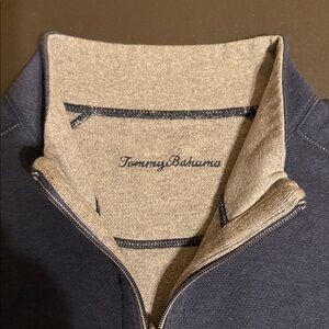 Tommy Bahama Men's Navy Blue and Gray Reversible Zip-Up Sweater Vest